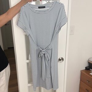 Blue and White Striped Tie-Front Midi Dress